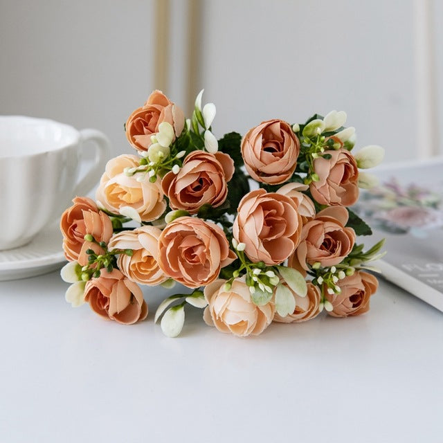 Simulation Nordic Rose Small Tea Buds Bouquet - Decorative Silk Flowers for Home & Garden