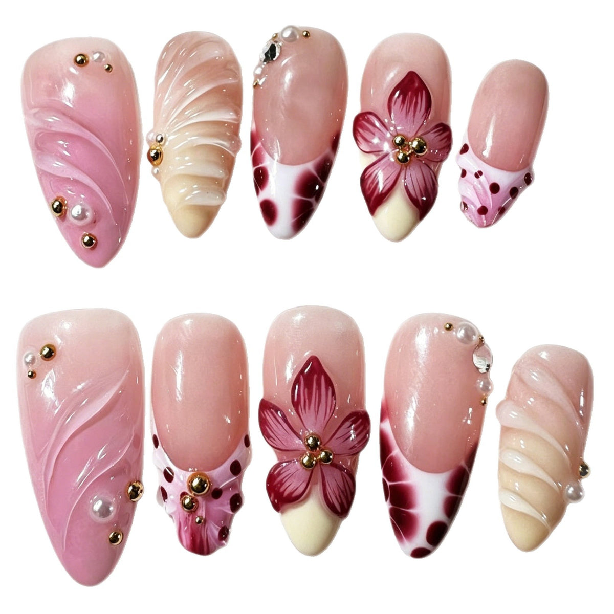 Press-On Nails Medium Length Floral Gradient Design Set