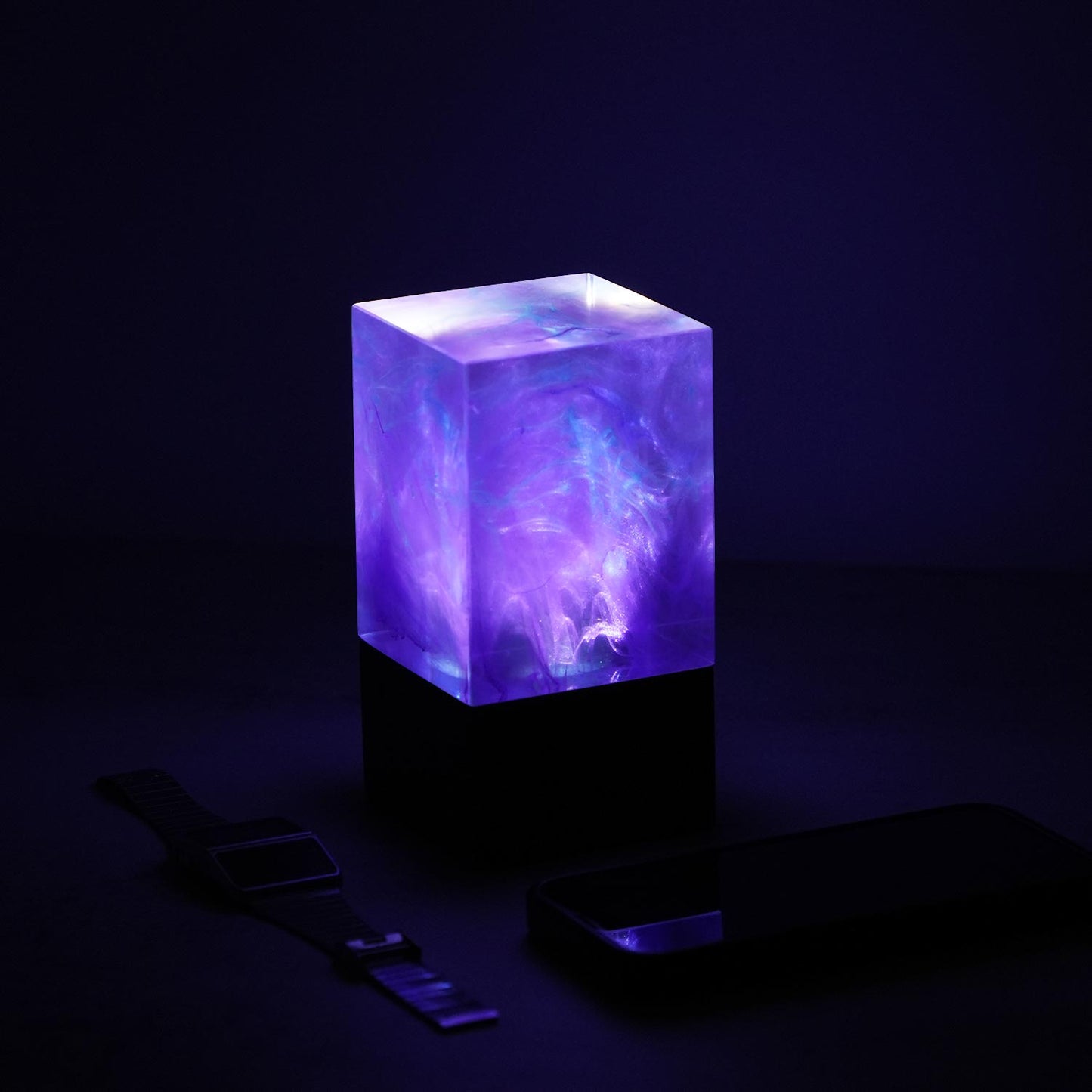 Purple Handcrafted Galaxy Cube Night Light - Cosmic Ambient Lamp