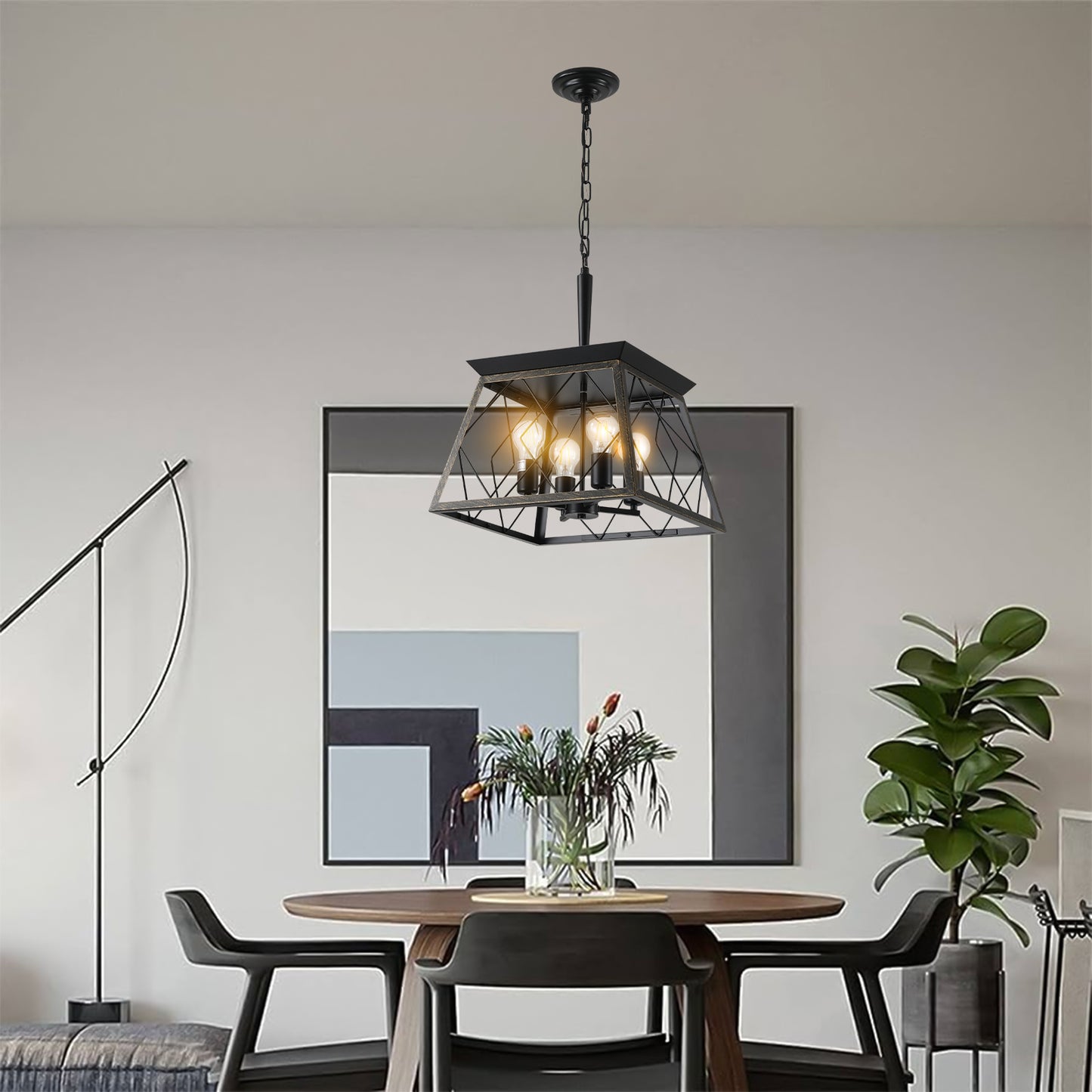 16-Inch Black Gold Industrial 4-Light Pendant Chandelier