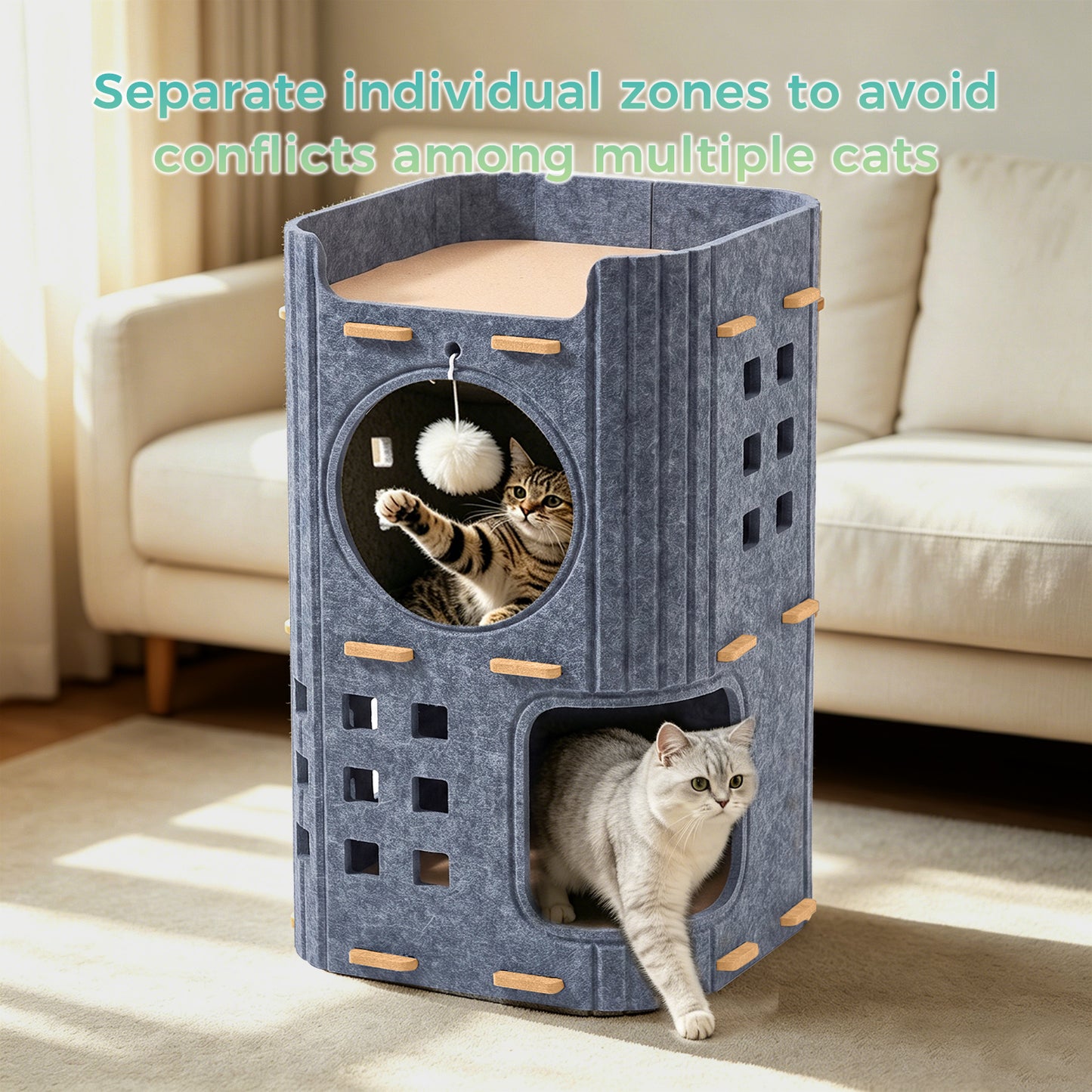 Grey Two-Story Pet House - Hole-Shaped Design for Small Pets