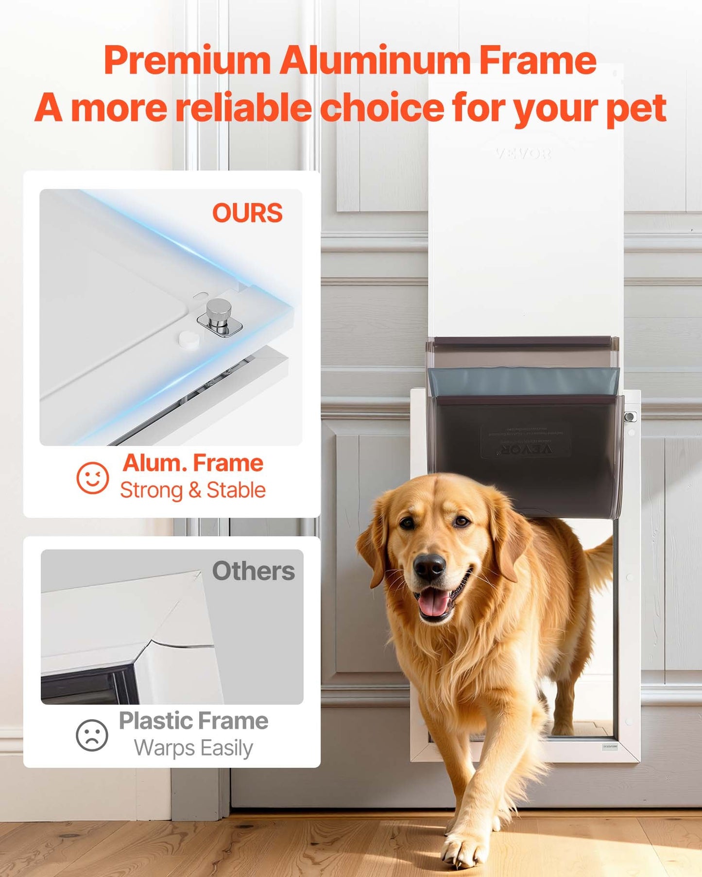 Large Weatherproof Pet Door with Magnetic Flaps & Metal Frame - Easy Install, White