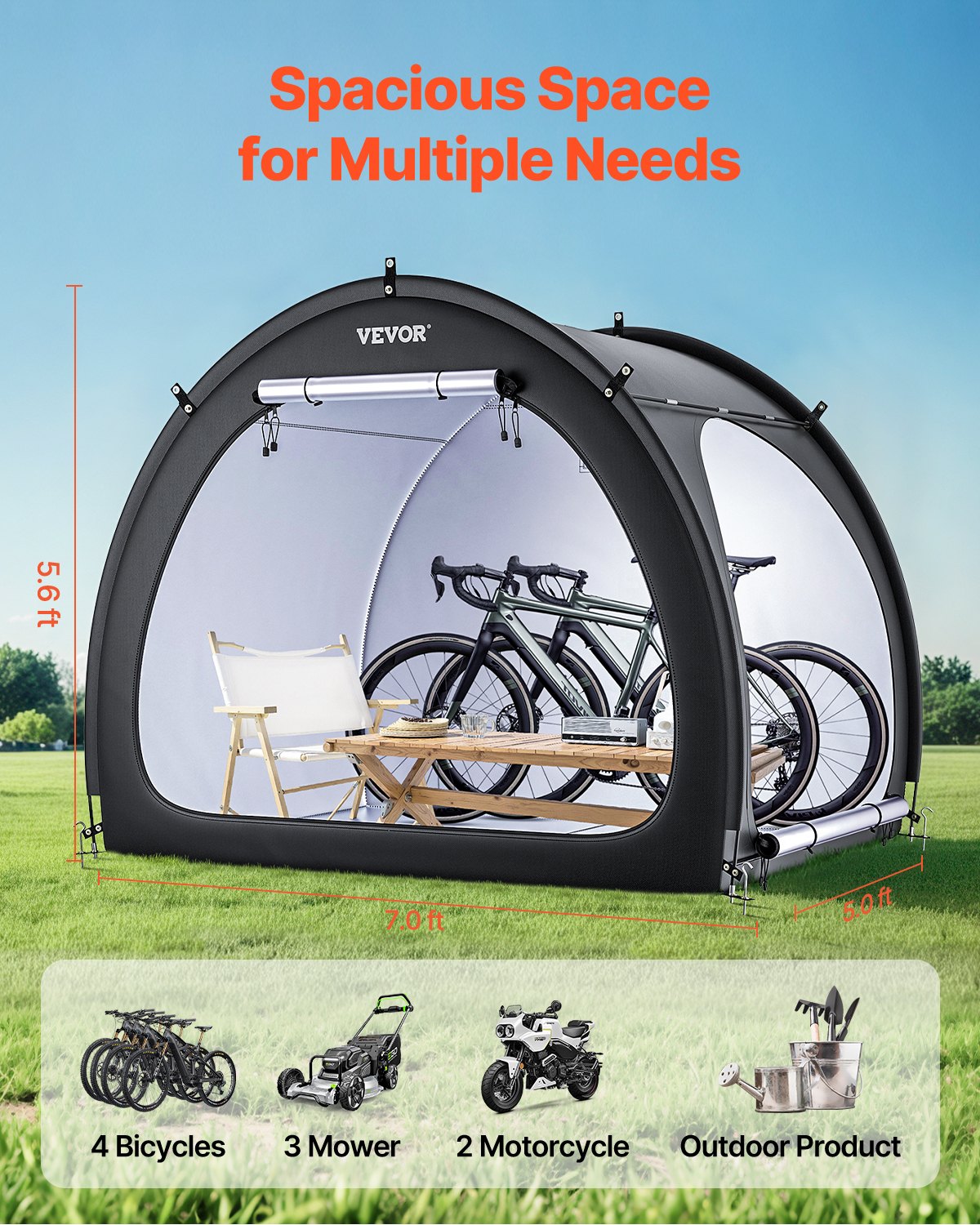Outdoor Bike Storage Tent for 4-5 Bikes - Weatherproof Dual-Door Bike Shelter