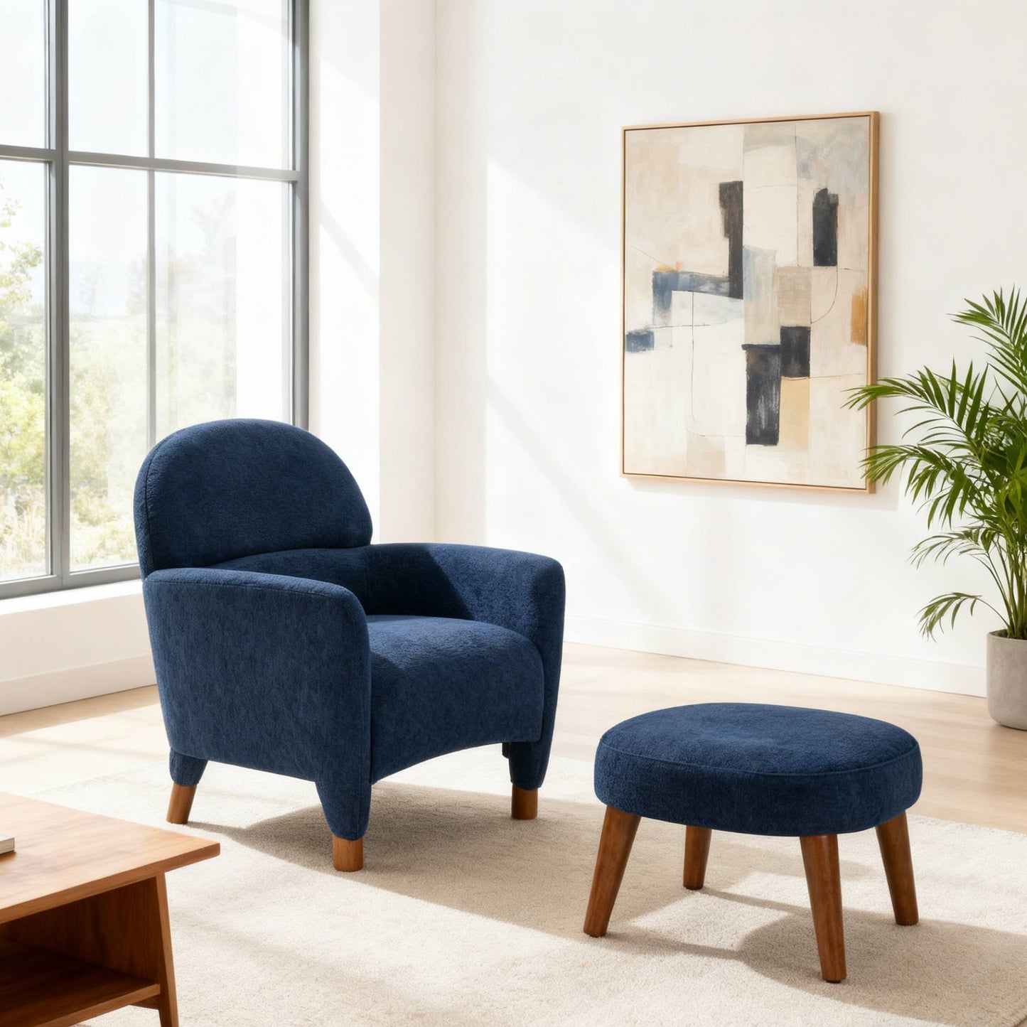 Modern Lazy Chair With Footrest Ottoman - Upholstered Leisure Sofa