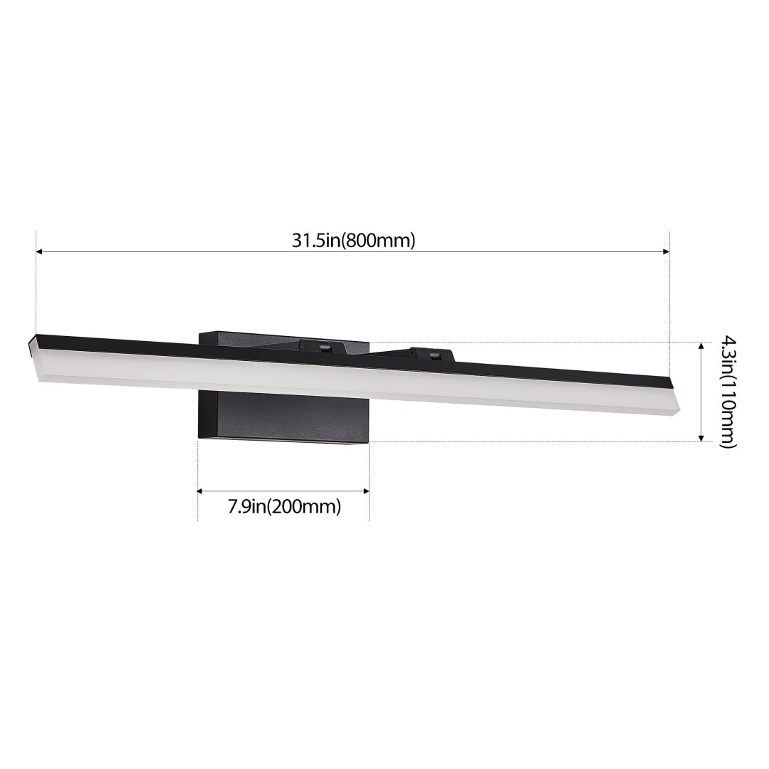 32 Inch Modern LED Vanity Light - Black Metal Wall Fixture