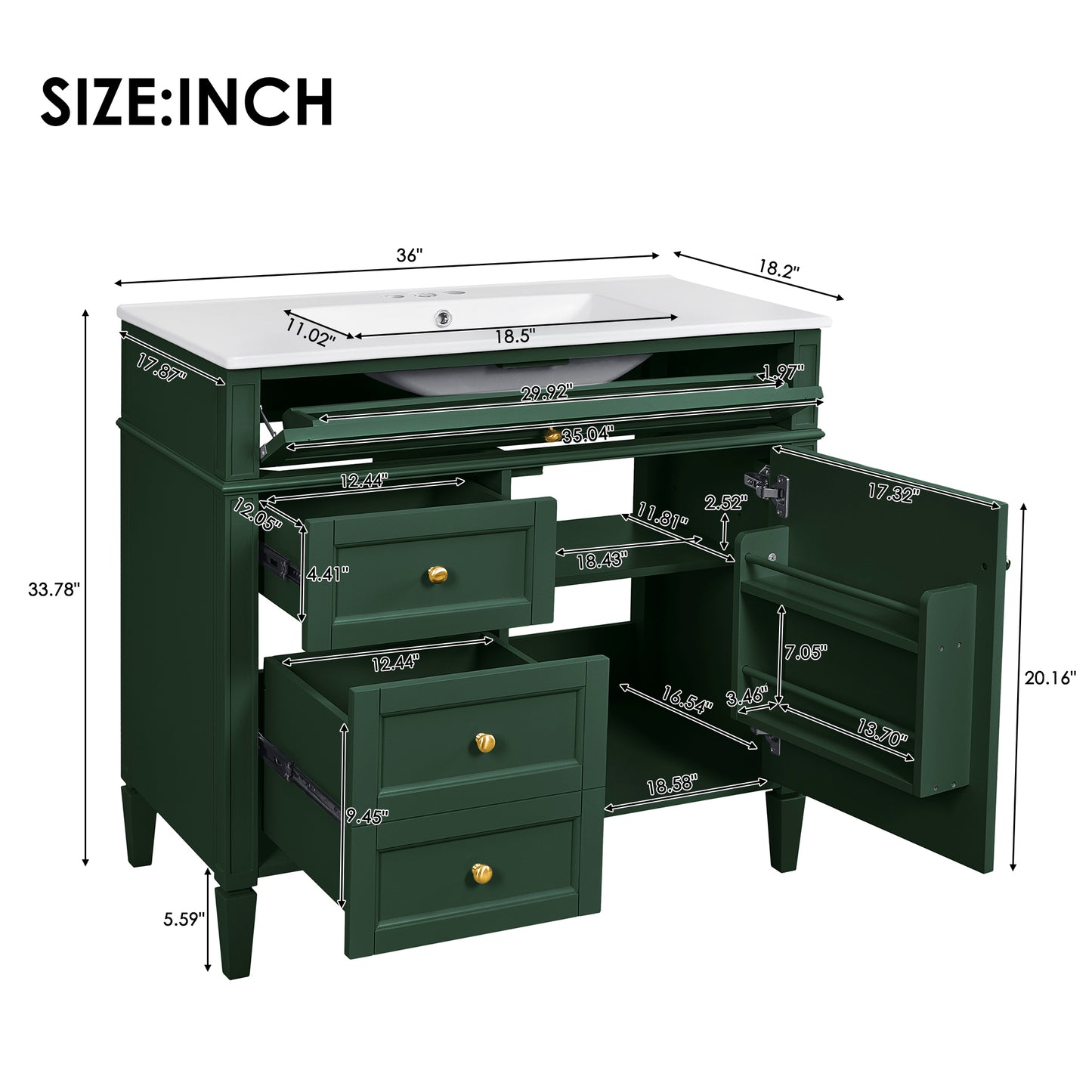36'' Green Bathroom Vanity with Medicine Cabinet & Sink