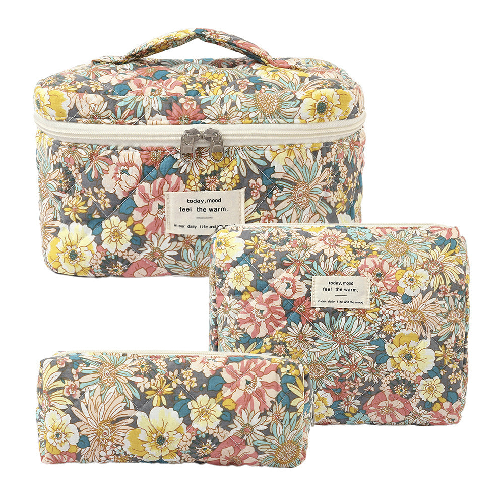 Large Capacity Portable Cosmetic Bag with Floral Design - Travel Makeup Organizer
