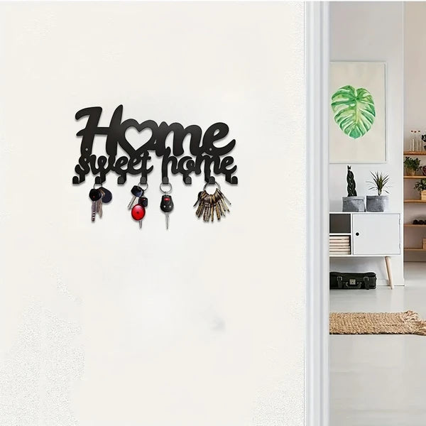 Matte Black Iron Key Holder Wall Storage Decor - Rustproof
