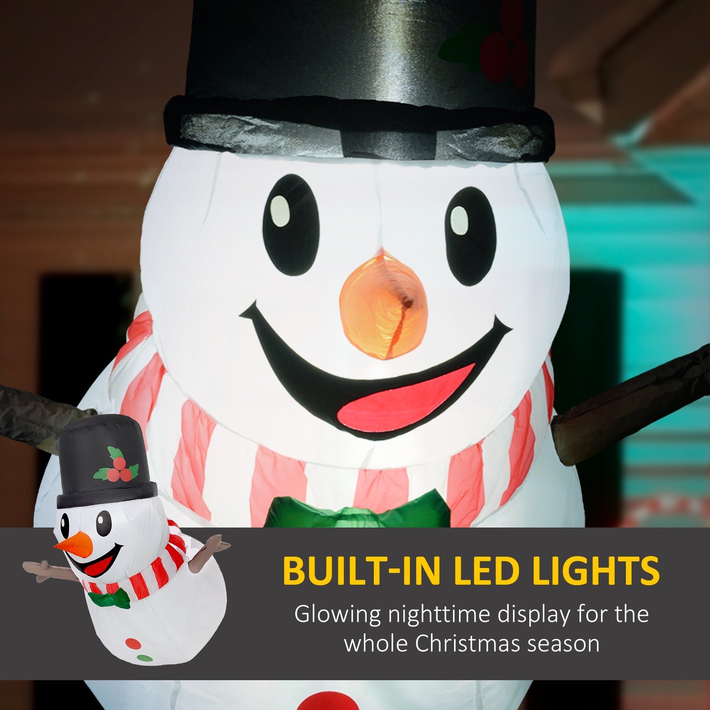 Inflatable Hanging Snowman with LED Lights - Christmas Decoration