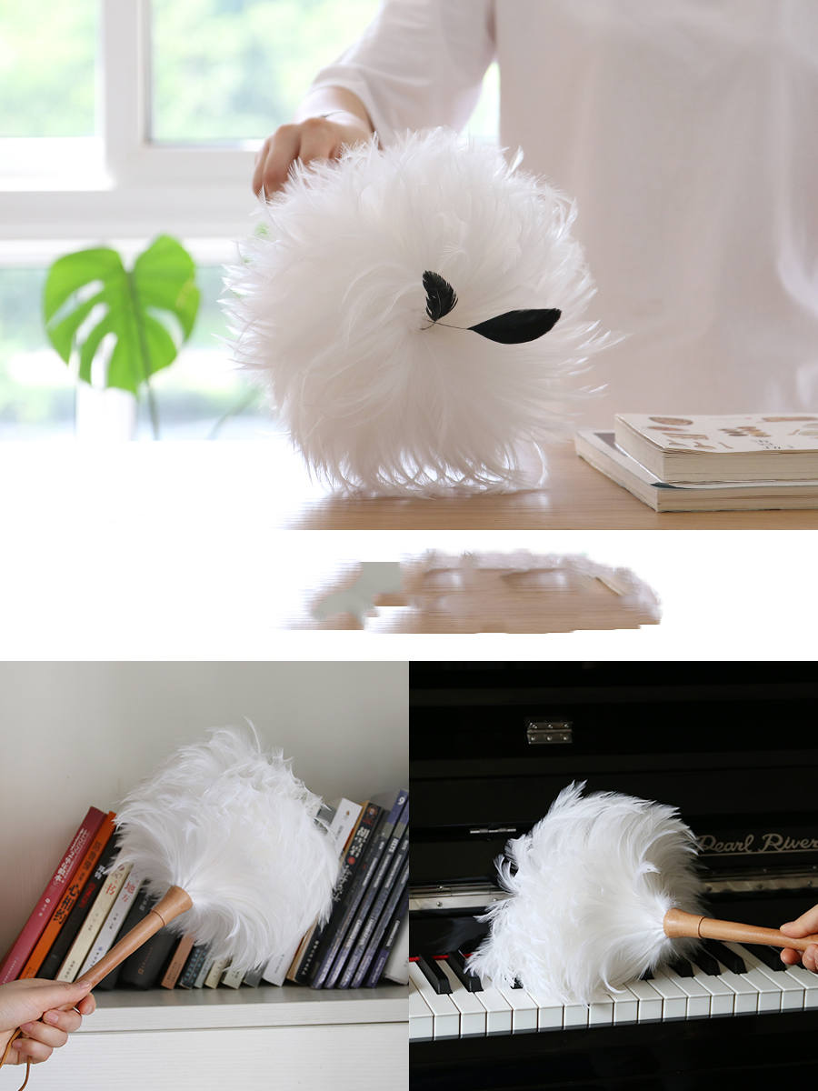Feather Duster Household Cleaning Brush White Beech Handle Japanese Style