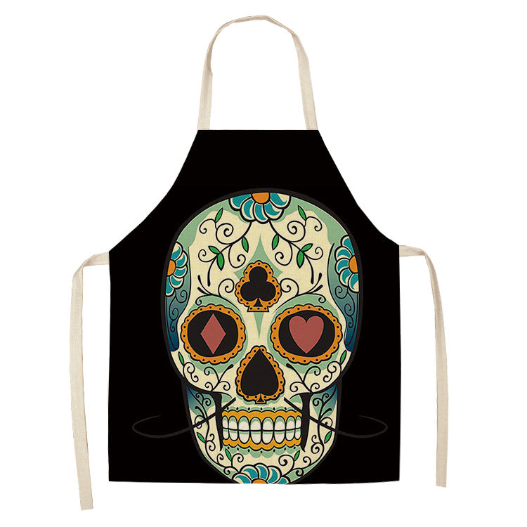Cotton and Linen Skull Apron - Modern Kitchen Cooking Tool, 68x55cm