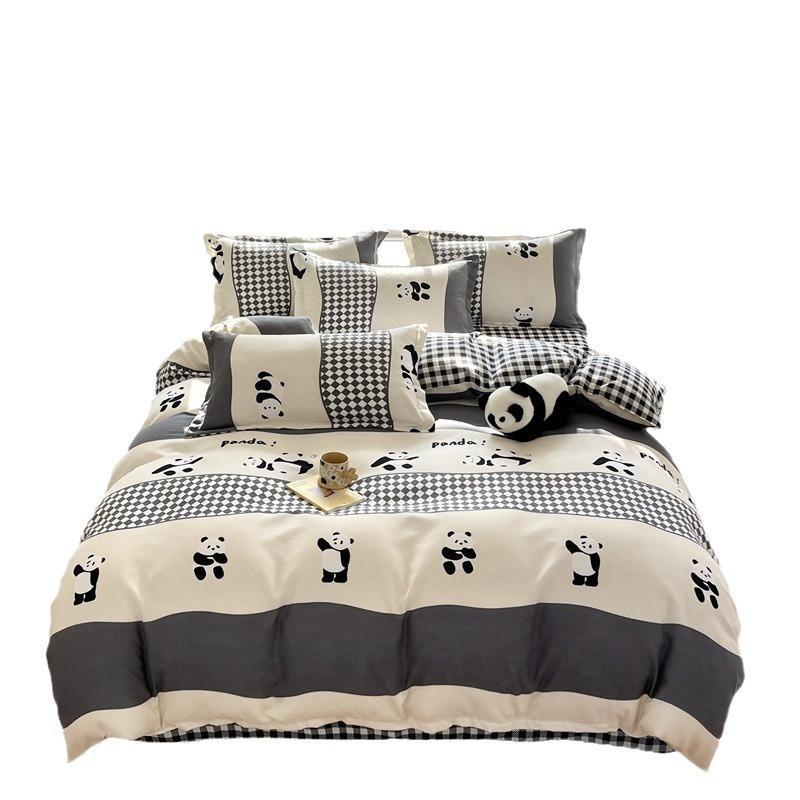 Cotton Bedding Set - Four-Piece Quilt Cover & Sheets with Skin-Friendly Sanded Finish