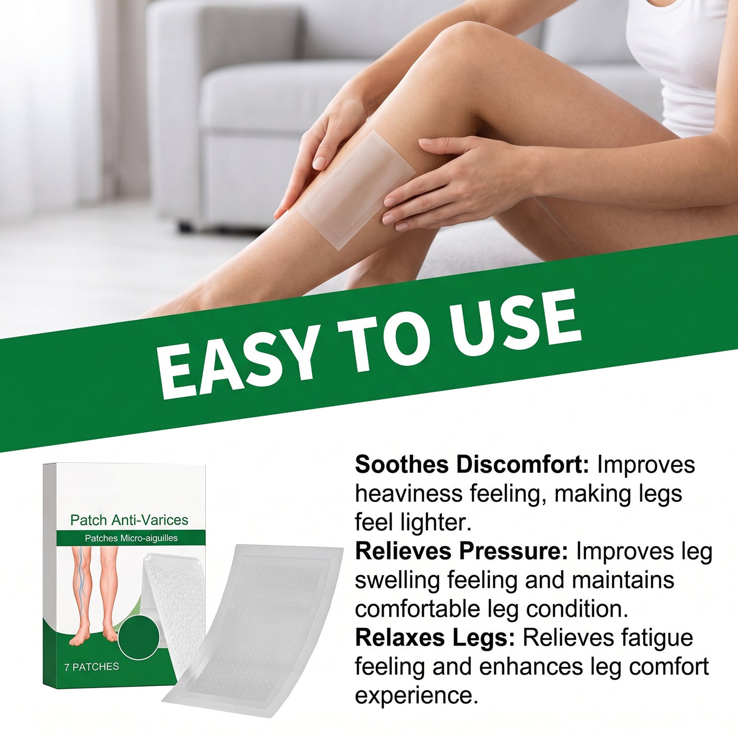 Leg Soothing Patches for Skin Relief - 7 Pack Natural Topical Relief