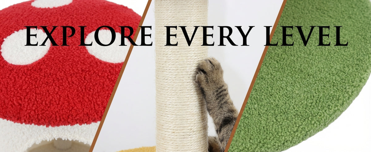 Large Mushroom Cat Tree with Condo, Platform & Ladder - Multi-Level Play & Rest