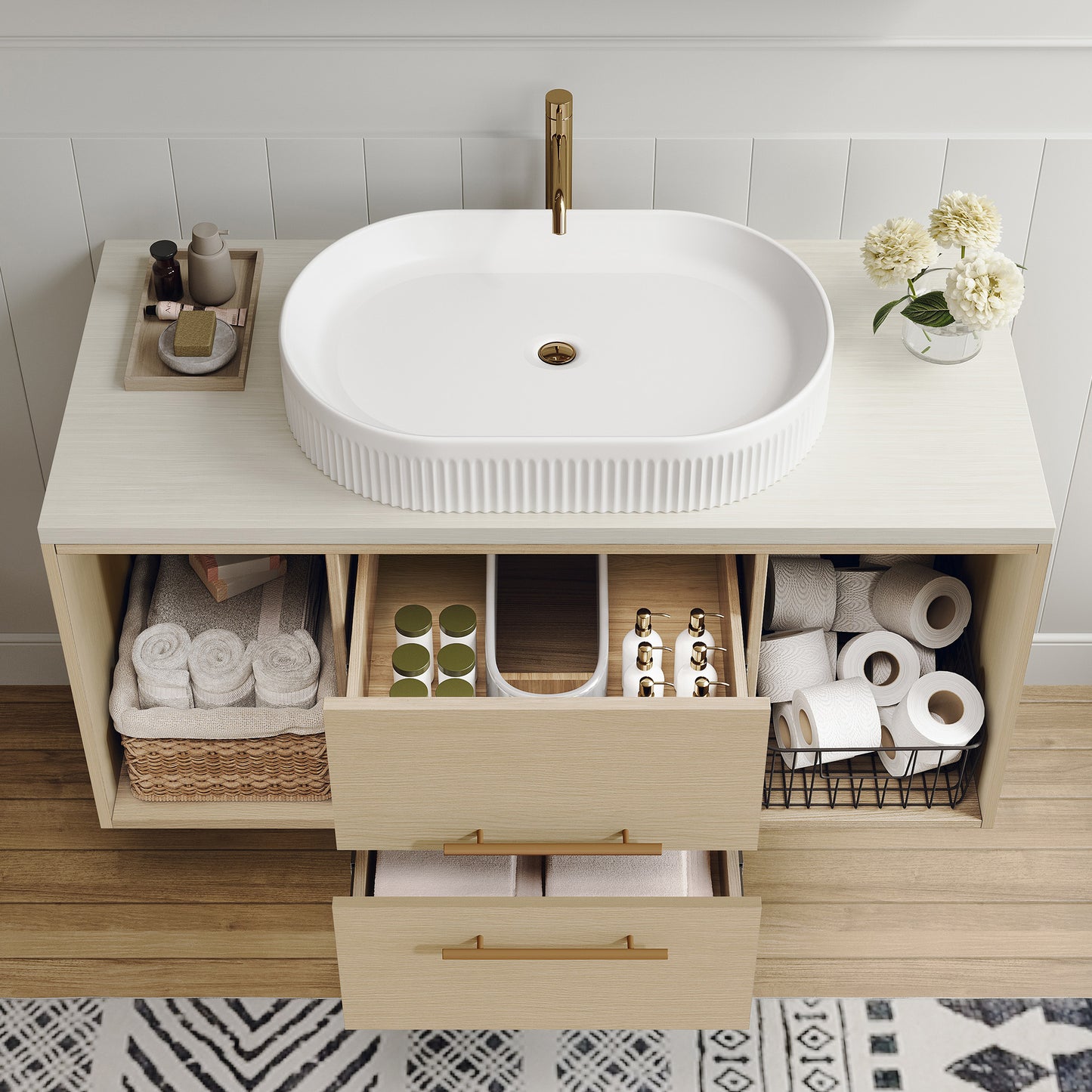 39.3" Wall-Mounted Bathroom Vanity with Oval Ceramic Sink