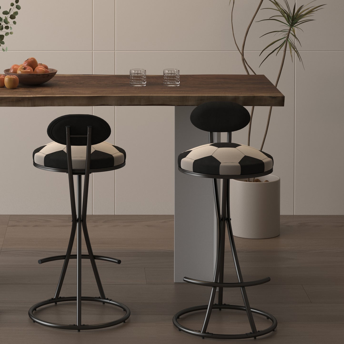 Upholstered S-Shaped Barstools Set of 2 - Velvet Football Print