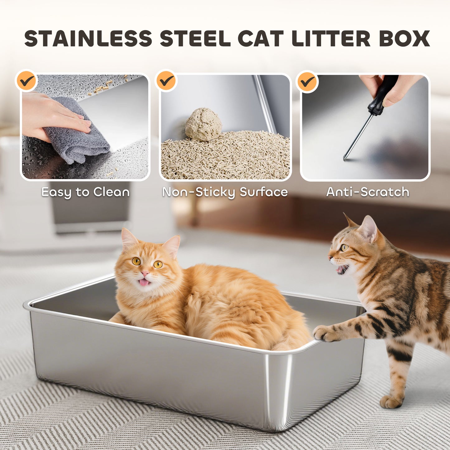 XL Stainless Steel Cat Litter Box with Flip Top & Side Entry - Large Enclosed Pet Toilet