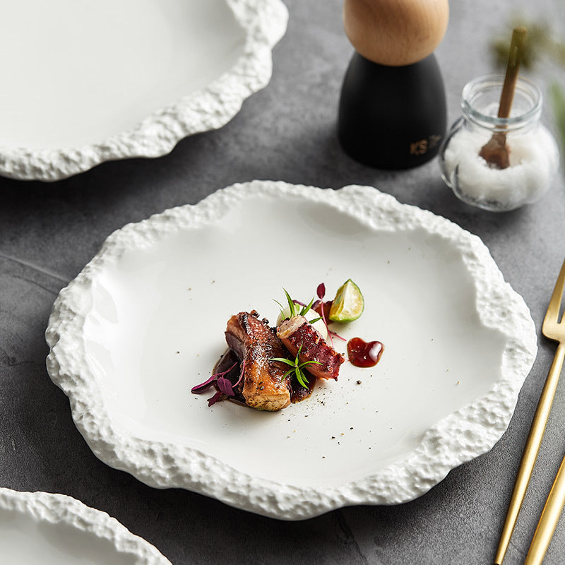 European-Style Embossed Ceramic Plate - Shallow Dinnerware for Hotel & Home