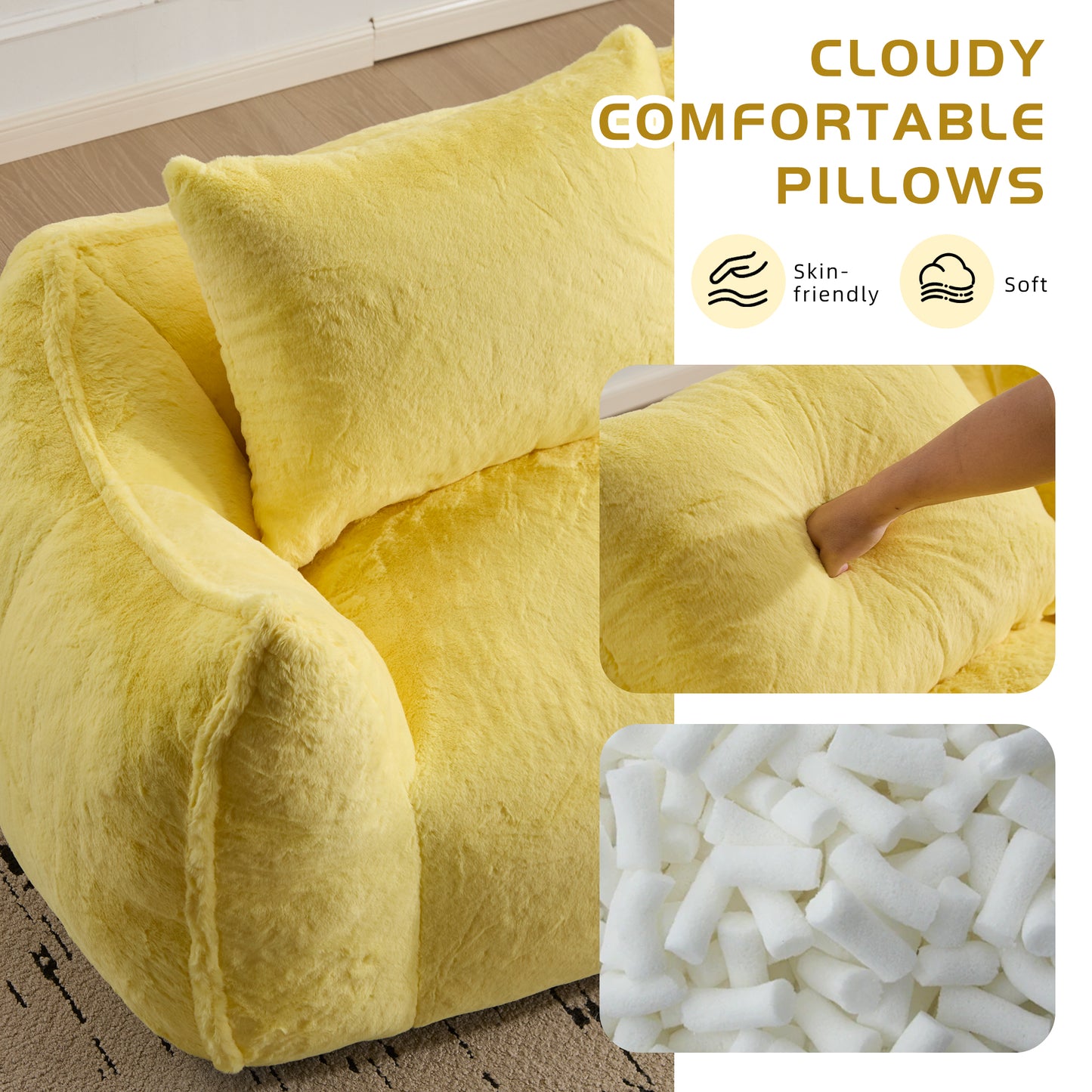 Giant Bean Bag Couch for Adults - Ultra Soft Loveseat Sofa, Yellow