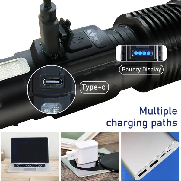 LED Tactical Flashlight - Waterproof, Rechargeable, 7 Modes