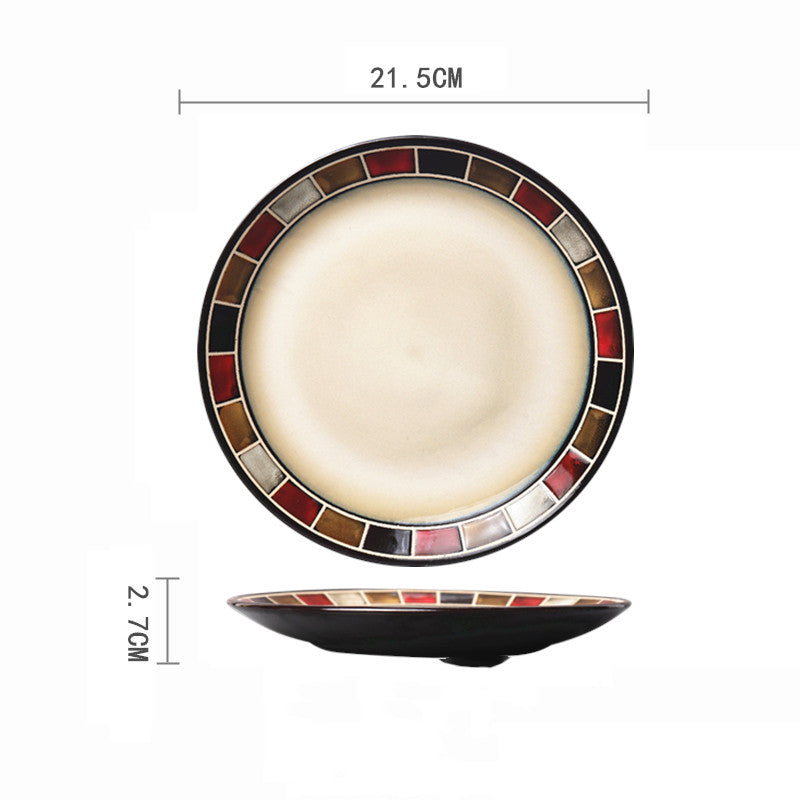 Ceramic Hand-Painted Western Style Breakfast Plate 8 Inch Microwave Safe