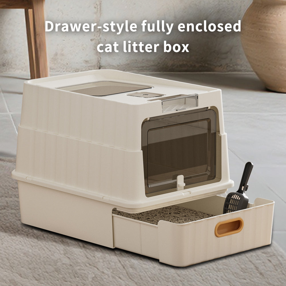 Dual Opening Fully Enclosed Cat Litter Box with Top Entry & Anti-Tracking Design