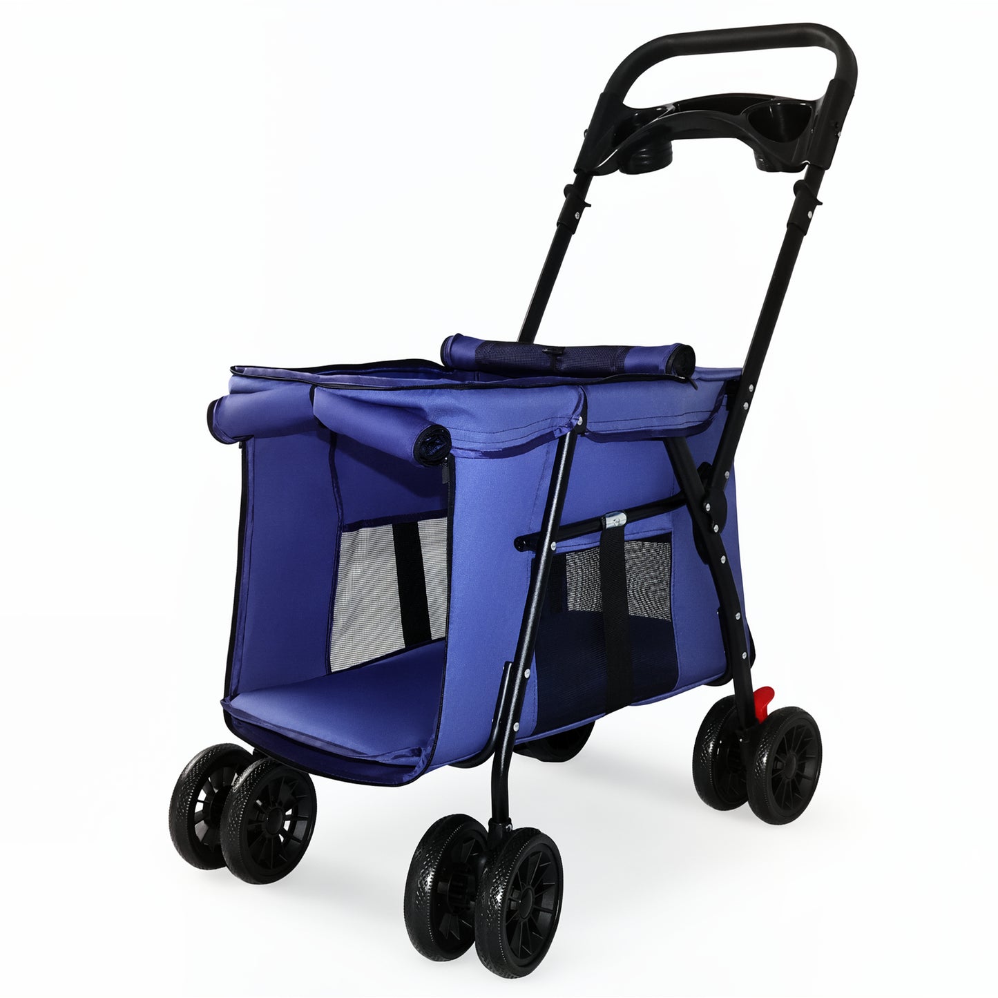 Foldable Pet Stroller with Breathable Mesh & Shockproof Wheels - Navy Blue