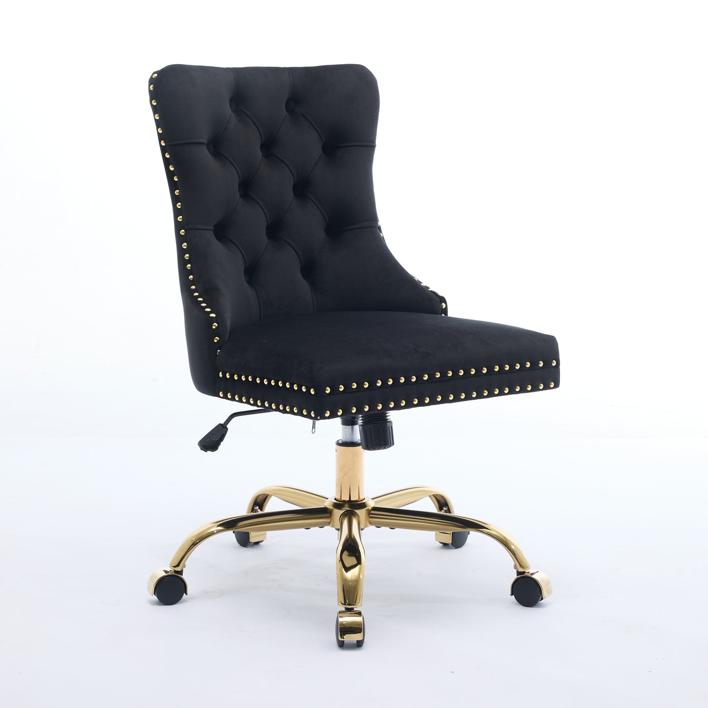 Modern Velvet Upholstered Office Chair with Golden Base - Black