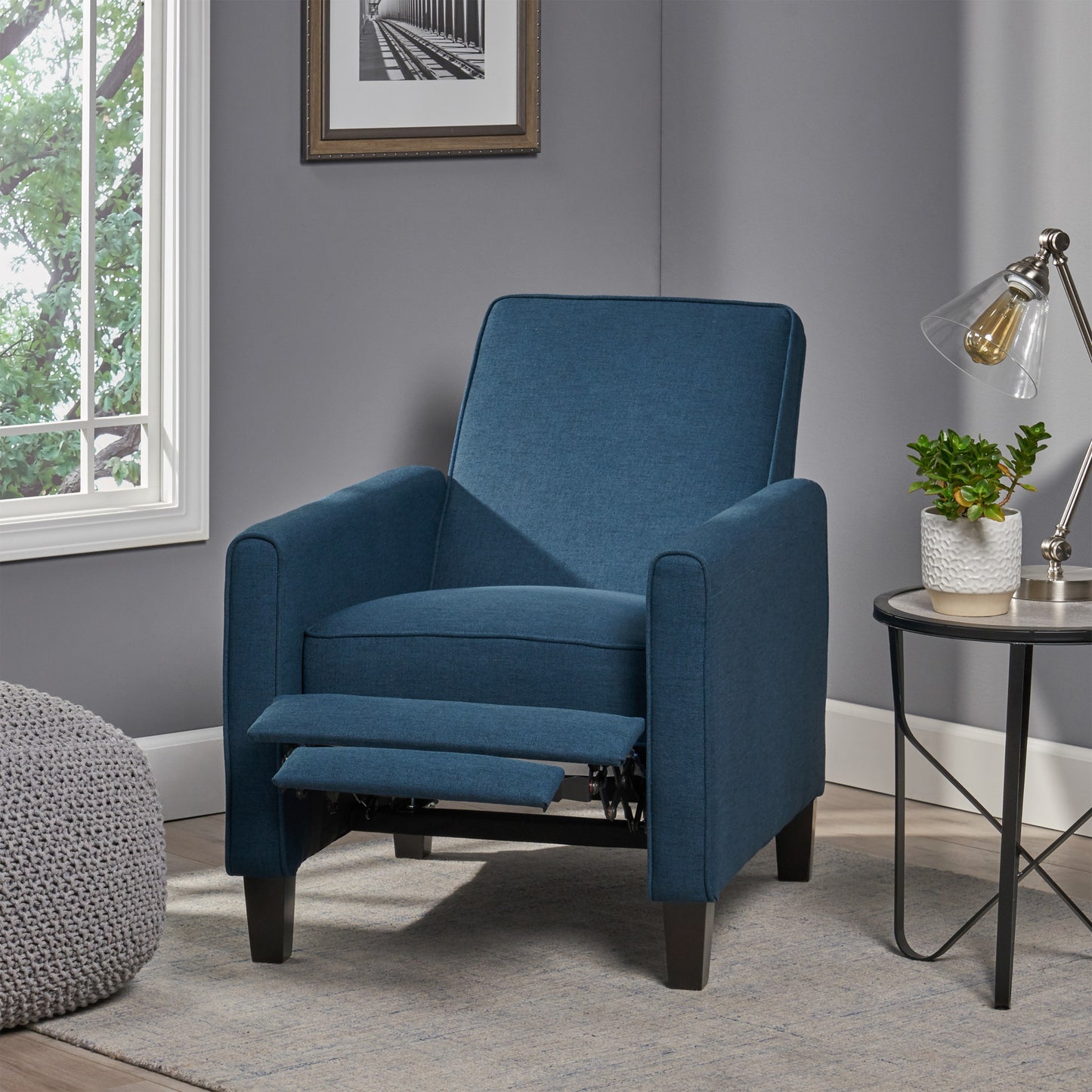 Navy Blue Fabric Push Back Recliner Chair for Small Spaces