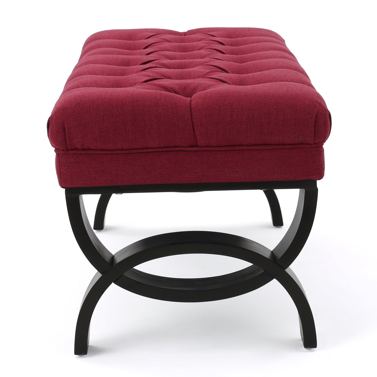 Red Fabric Ottoman Bench with Button Tufting