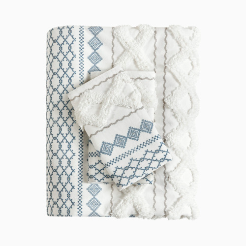 Queen Cotton Printed Duvet Cover Set with Chenille - Multicolor