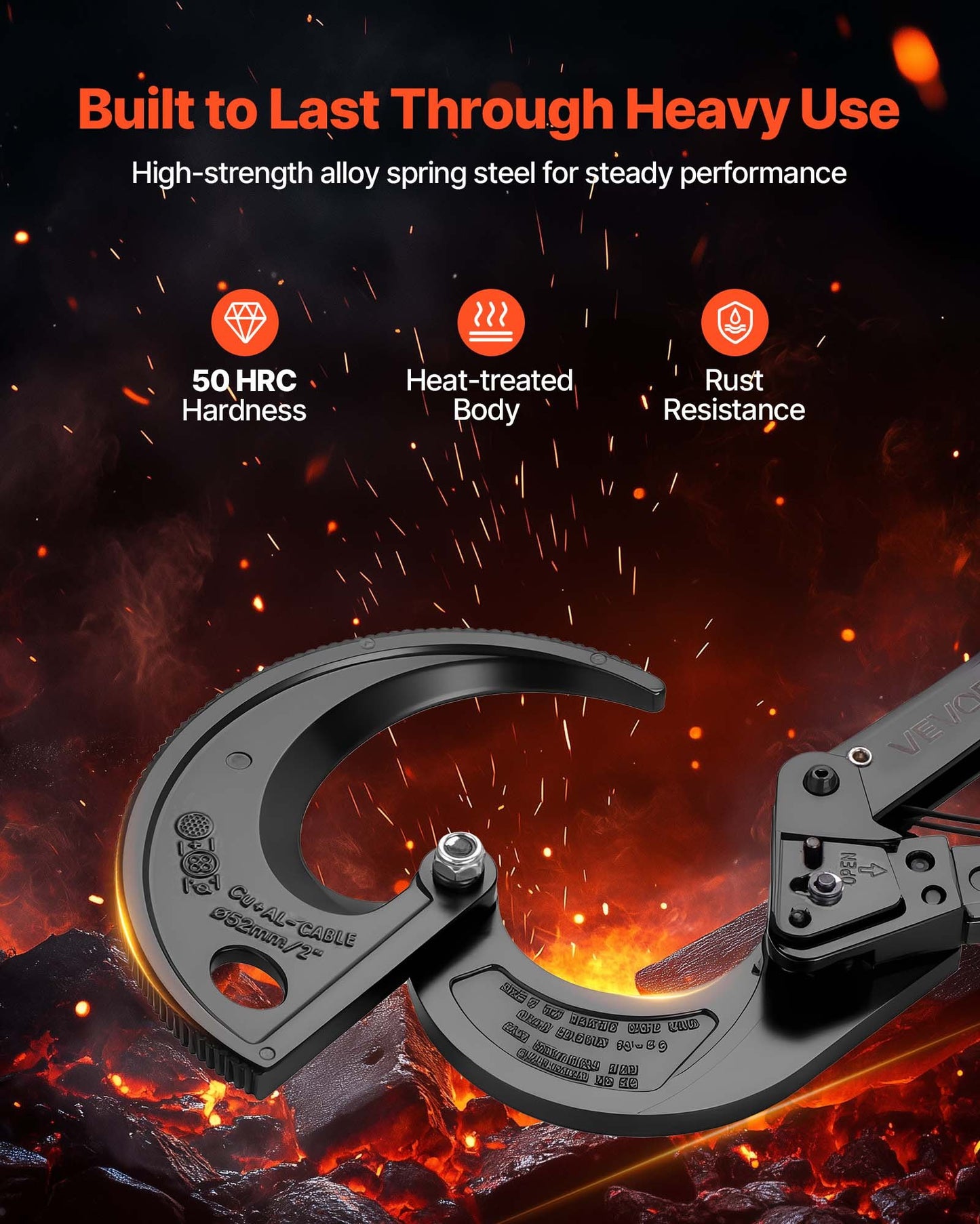 Heavy Duty Ratcheting Cable Cutter for Copper & Aluminum Wires - Insulated Handles, Quick-Release, 800 MCM