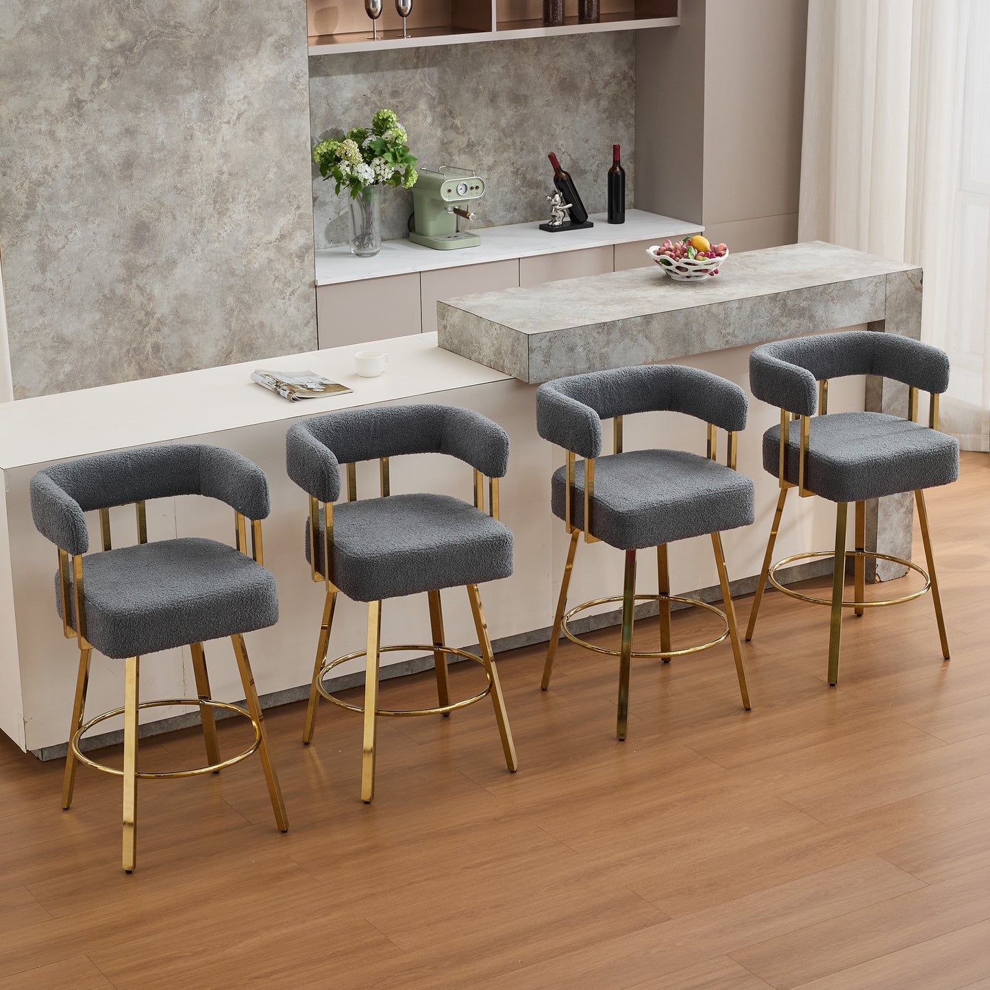 Modern Decorative Chair with Gold Metal Legs - Gray