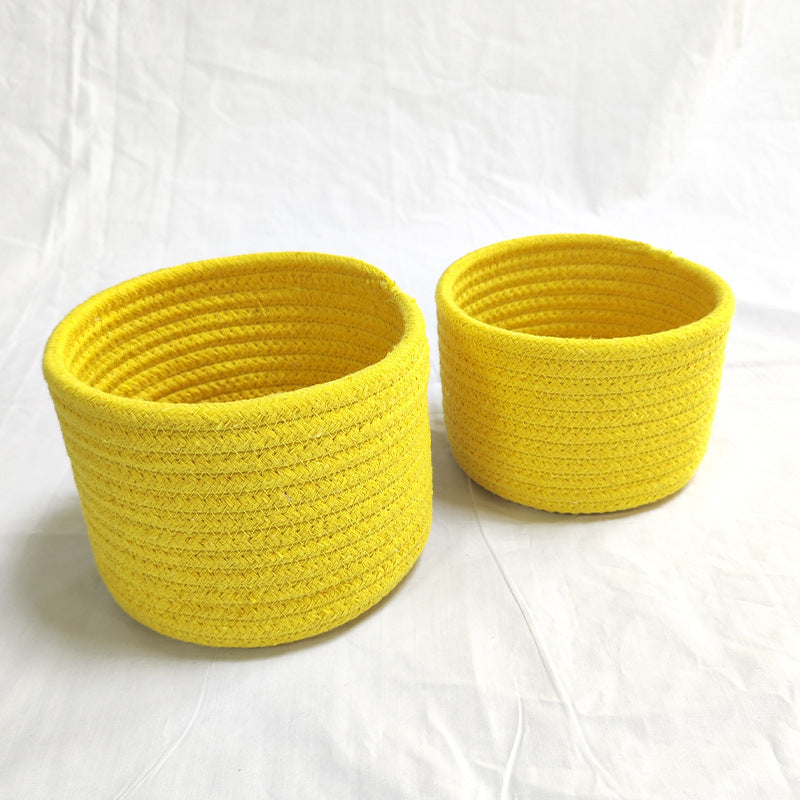 Hand-Woven Desktop Storage Basket - Multi-Color Cotton Rope Organizer