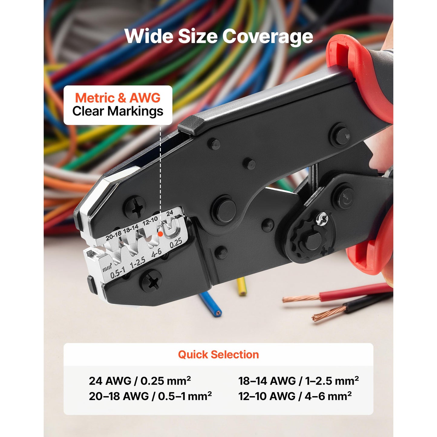 Crimping Tool 24-10 AWG Ratcheting Wire Crimper for Electrical Terminals