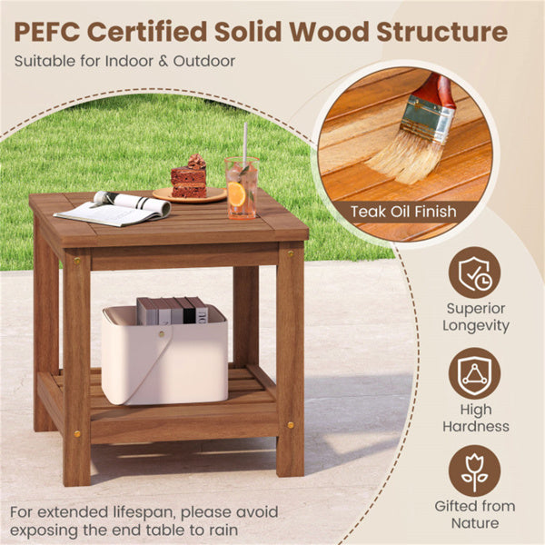 Versatile 2-Tier Wooden Side Table, Easy Assembly Nightstand For