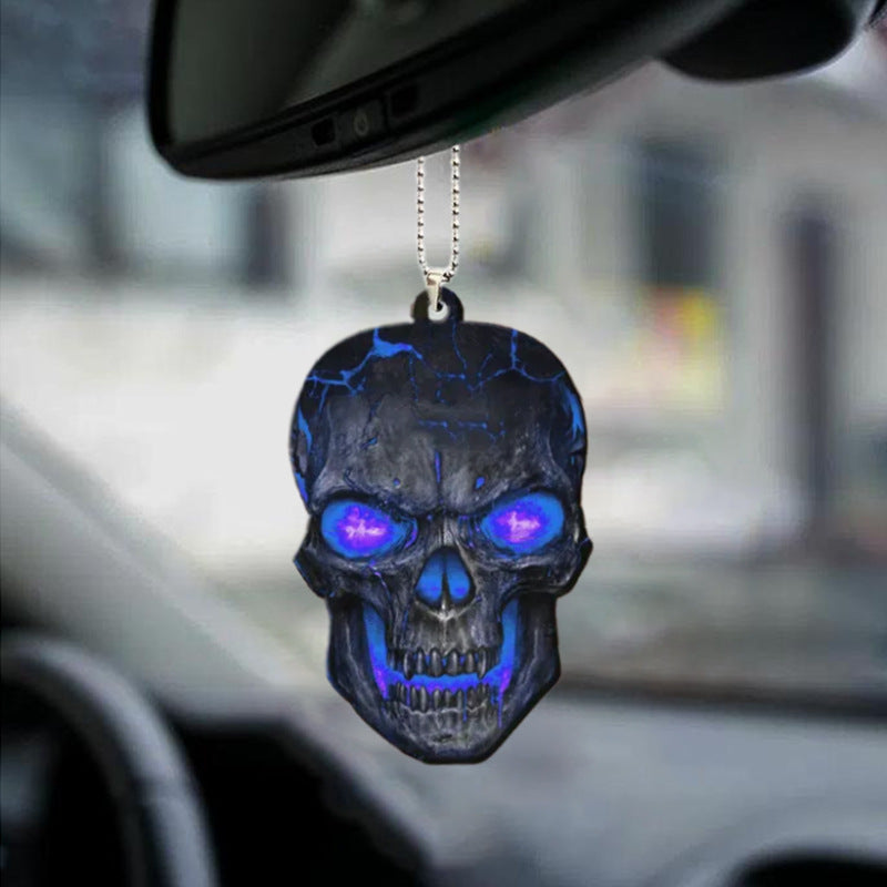 Halloween Skull Car Pendant Acrylic Flat Ornament - Festive Vehicle Decor