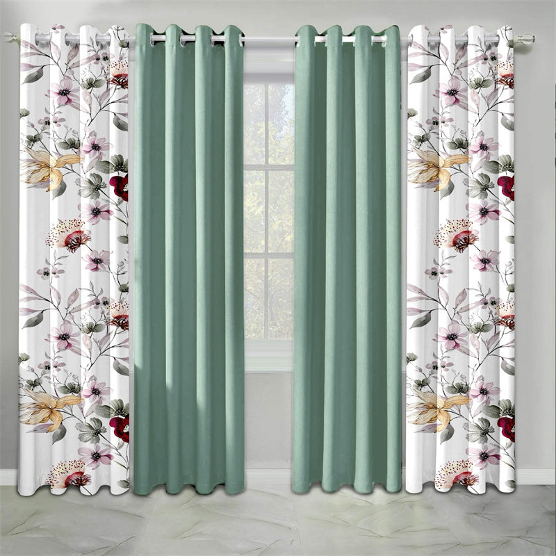 6-Piece Semi-Sheer Curtain Set with Botanical Floral Print