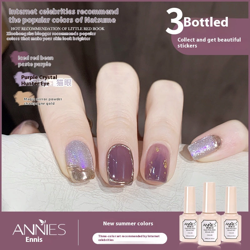 Three-Color Gel Nail Polish Set for Manicure - Nude, Purple, Orange
