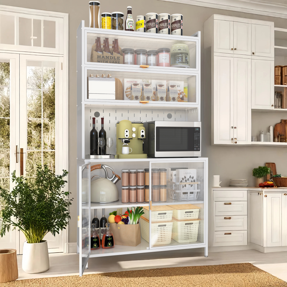 73'' Tall Kitchen Pantry Cabinet with 6-Tier Metal Storage - White