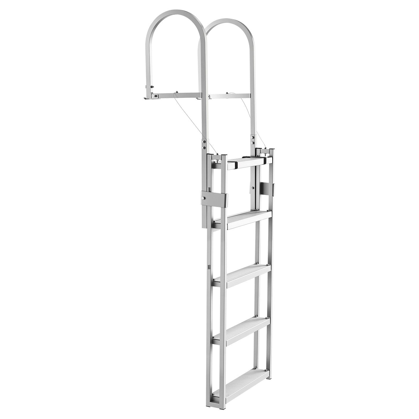 Retractable Aluminum Dock Ladder with Non-Slip Wide Steps - 5 Steps, Adjustable Height, 350 lbs Capacity for Marine, Pool, Lake, Boat Boarding