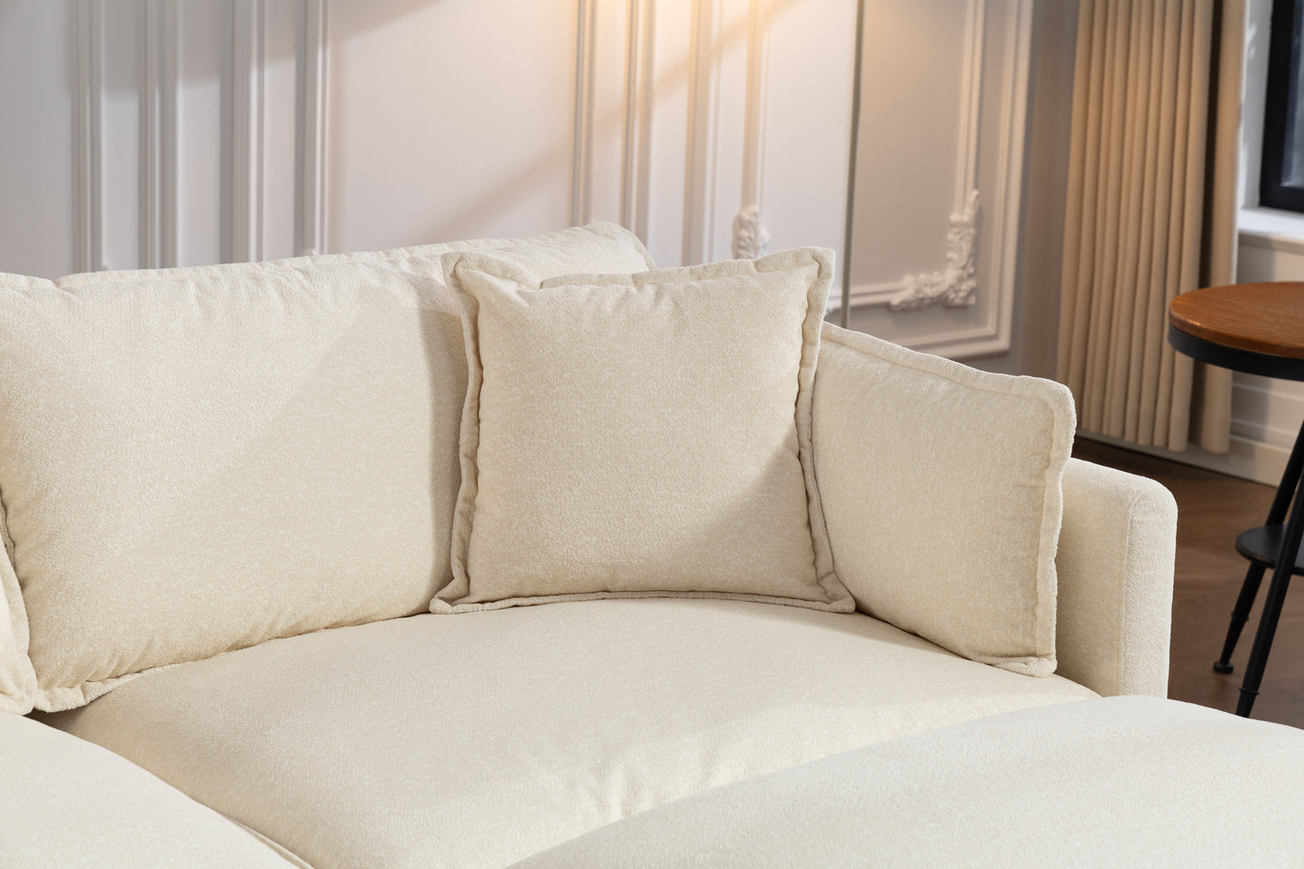 Modern 3-Seat Sectional Sofa with Ottoman - Antique White