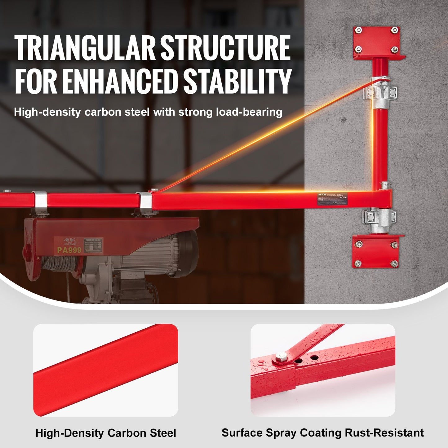 Electric Hoist Support Arm 660 Lb Max Load Swing & Adjustable Steel Frame