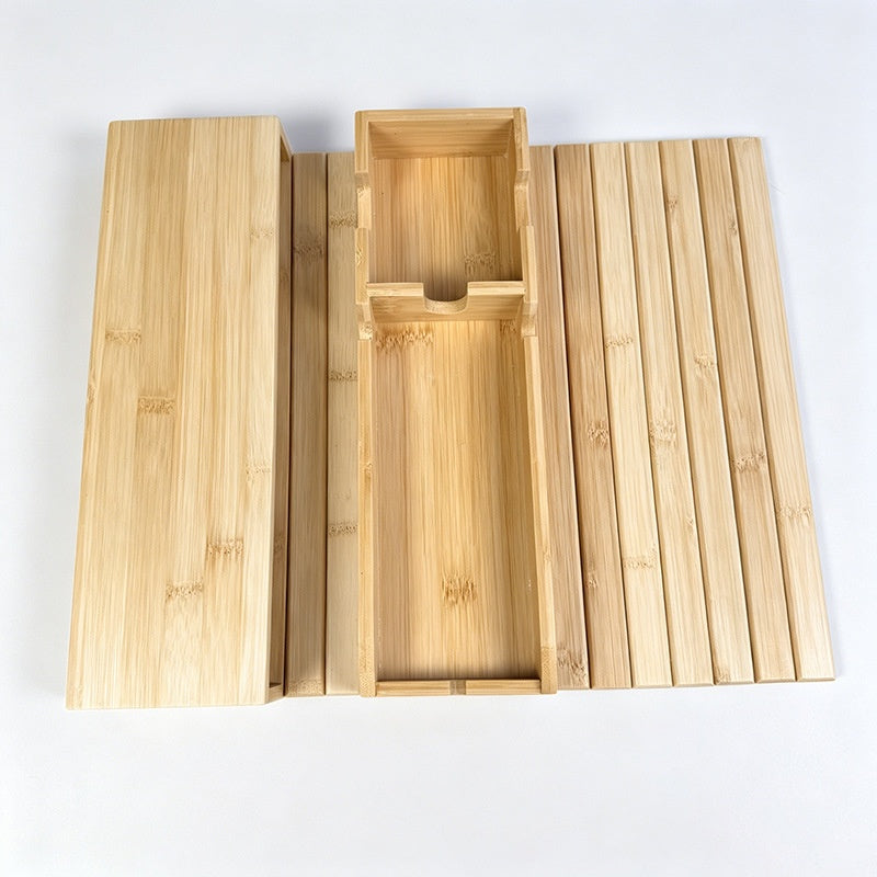 Multi-Functional Bamboo Sofa Cup Holder Tray - Foldable & Portable Storage