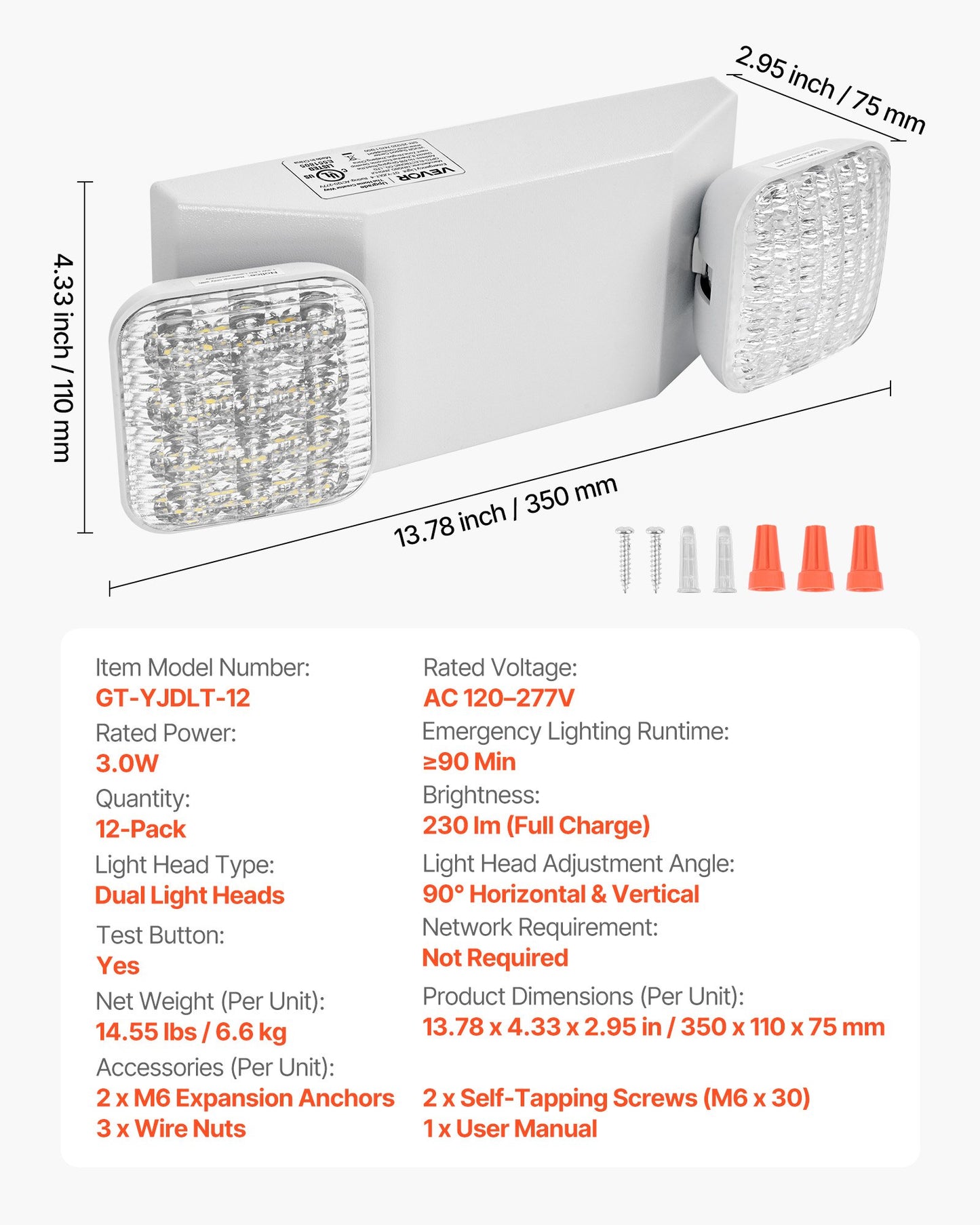 Emergency LED Exit Light Fixtures 90-Minute Backup Battery Pack of 12 - White