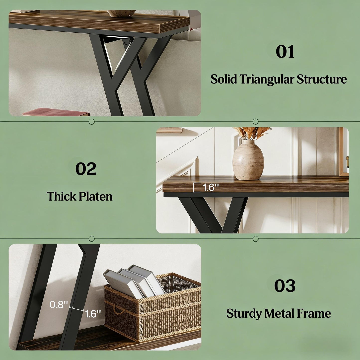 2-Tier Console Table - Black Rustic Brown Sofa Table