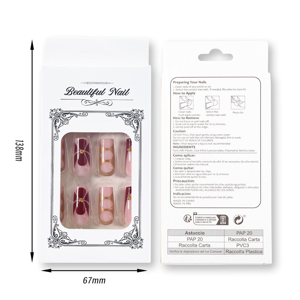 Printed Golden Square Press-On Nails with Floral Design - 24pcs