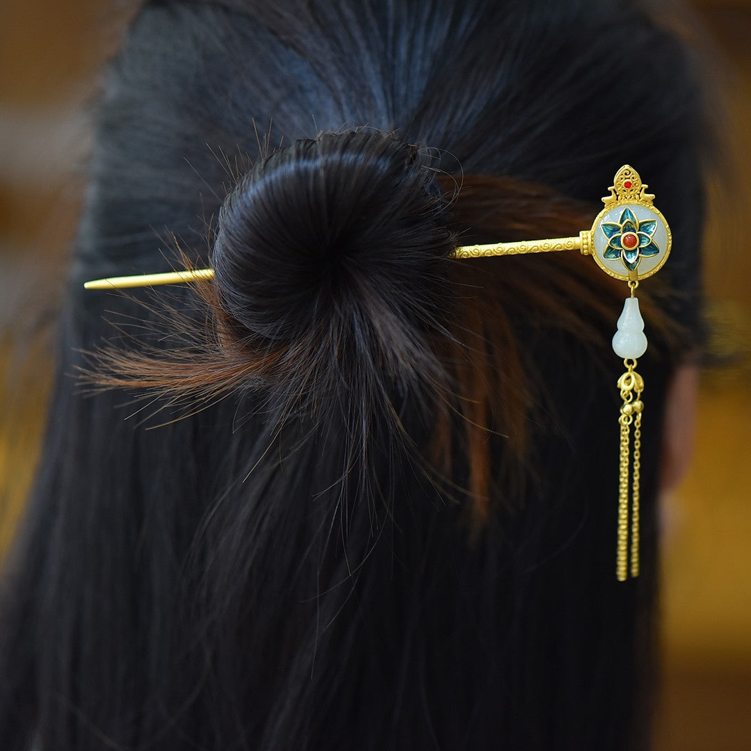 Hetian Jade S925 Silver Hairpin with Enamel – Multiple Styles