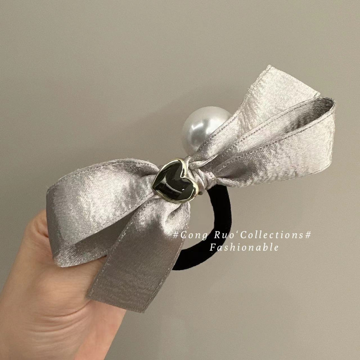 Pearl Bowknot Hair Scrunchie - Heart Design