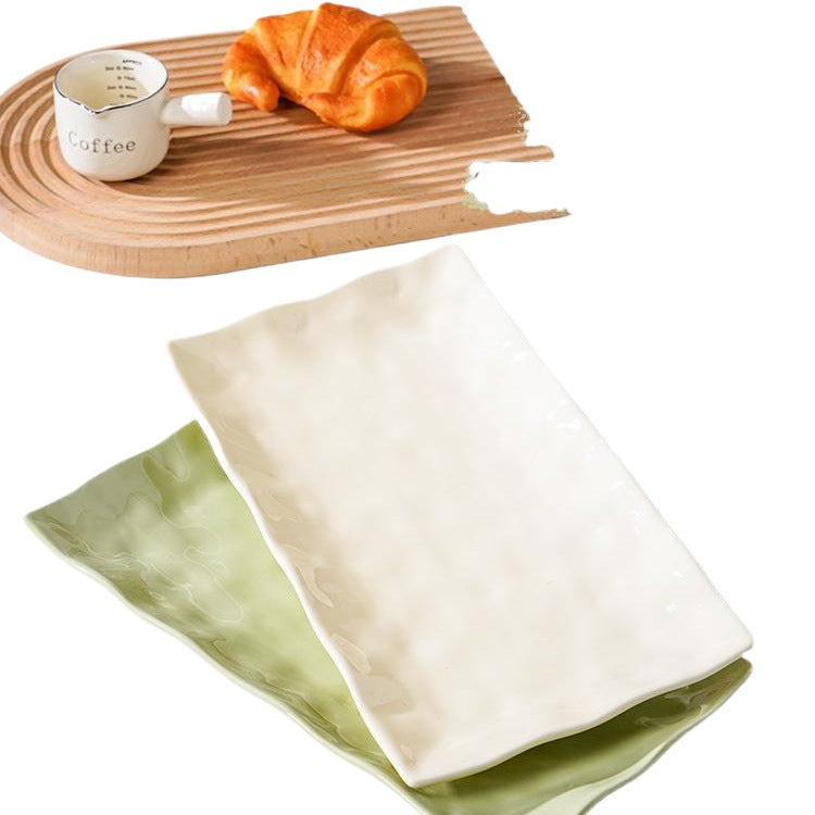 Cream Style Household Fish Platter - Long Porcelain Dinner Plate for Kitchen
